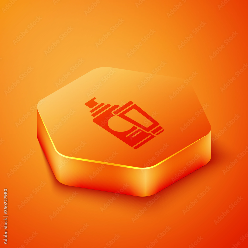 Isometric Cream or lotion cosmetic tube icon isolated on orange background. Body care products for m