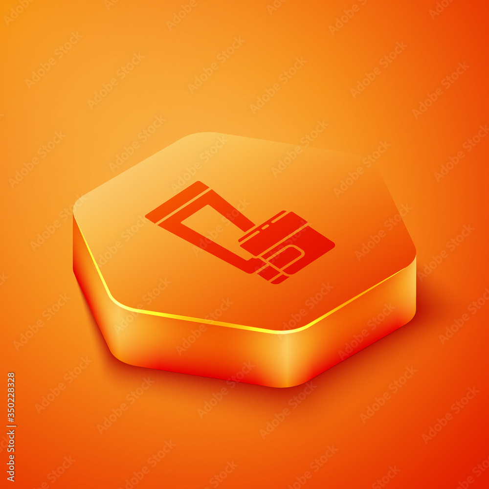 Isometric Cream or lotion cosmetic tube icon isolated on orange background. Body care products for m