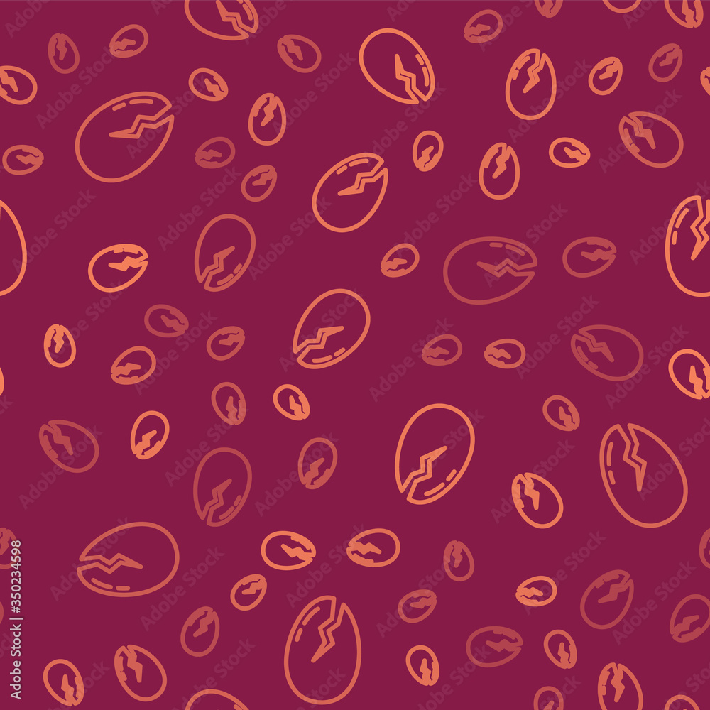 Brown line Broken egg icon isolated seamless pattern on red background. Happy Easter. Vector Illustr