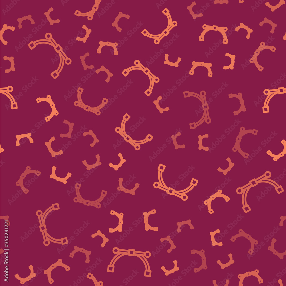 Brown line Bezier curve icon isolated seamless pattern on red background. Pen tool icon. Vector Illu