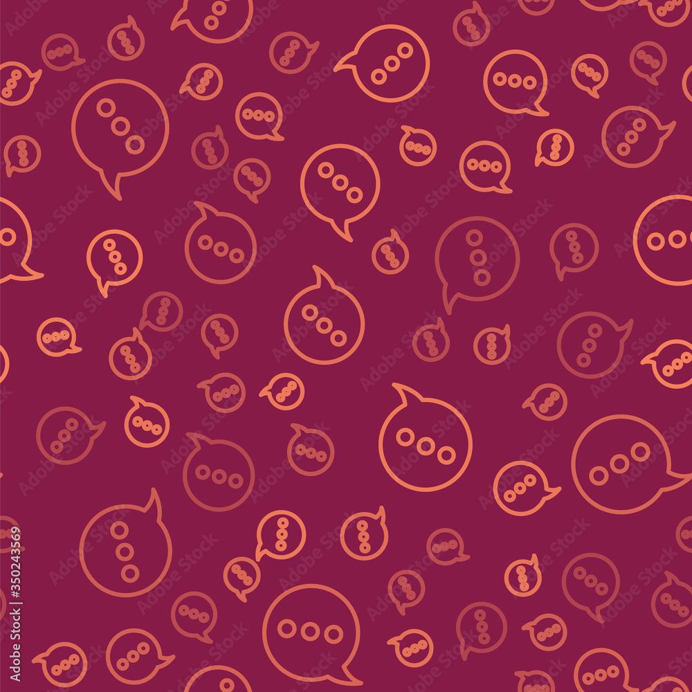 Brown line Speech bubble chat icon isolated seamless pattern on red background. Message icon. Commun