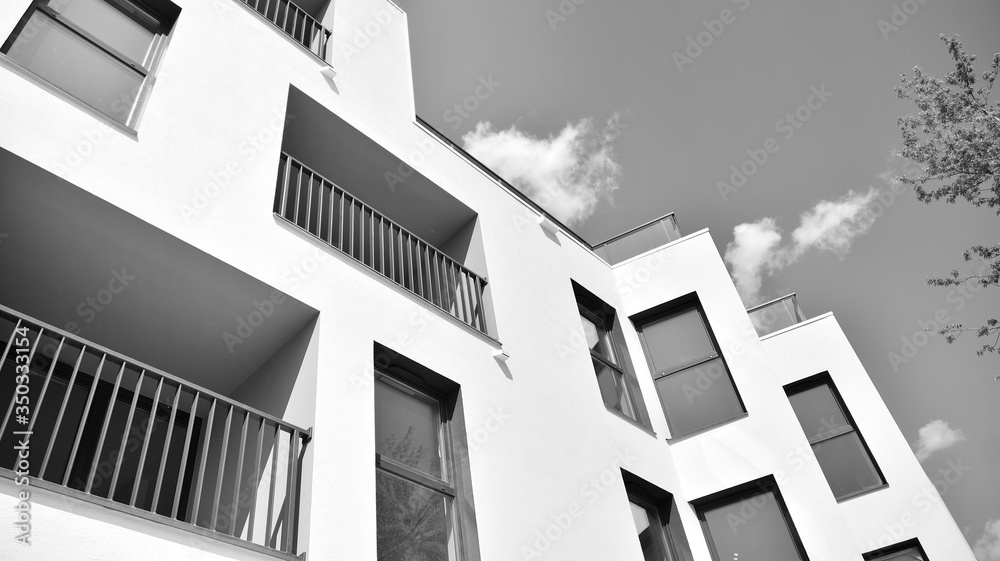 Detail of modern residential flat apartment building exterior. Fragment of new luxury house and home