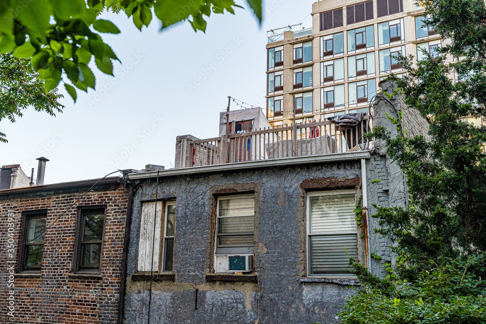 Manhattan, New York, USA - August 29, 2019: High Line Park in Manhattan. View of the surrounding hou