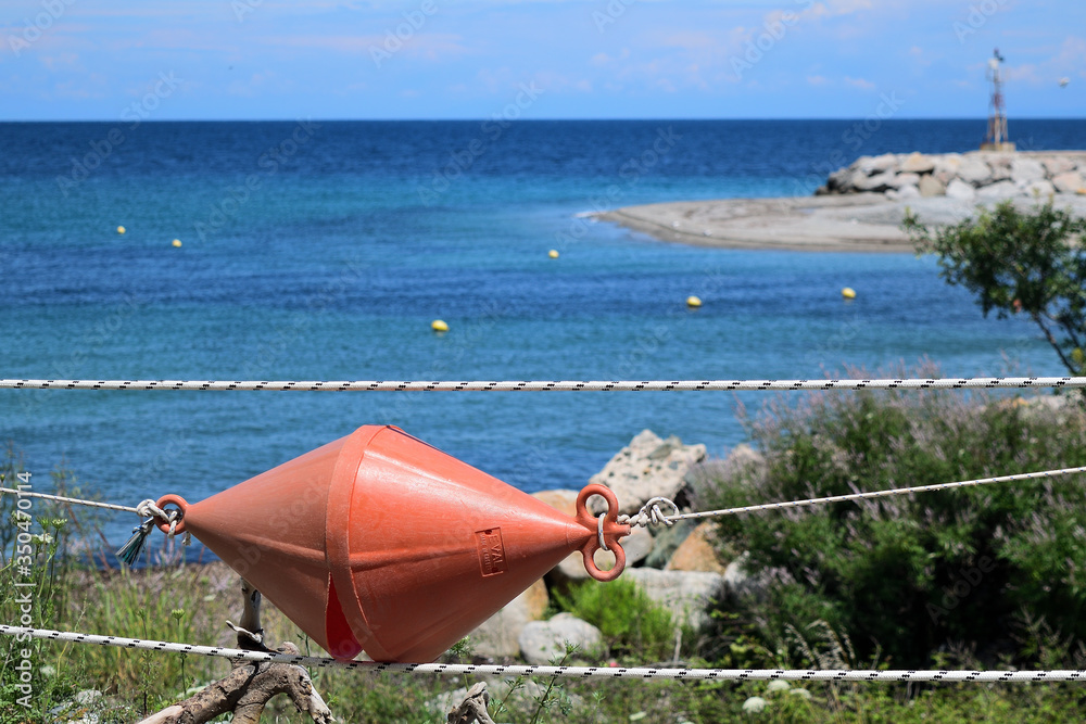 fishing-style fence above the harbor of Therma - Samothraki island, Greece, Aegean sea