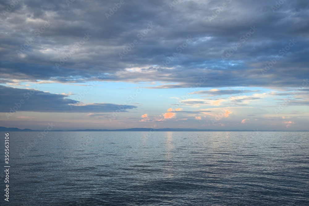 Cloudy sunset over the sea at Therma beach – Samothraki island, Greece, Aegean sea