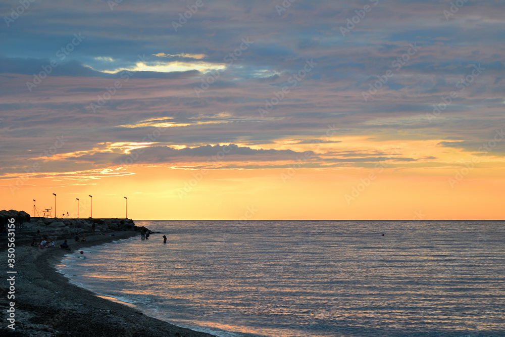 Cloudy sunset over the sea at Therma beach – Samothraki island, Greece, Aegean sea