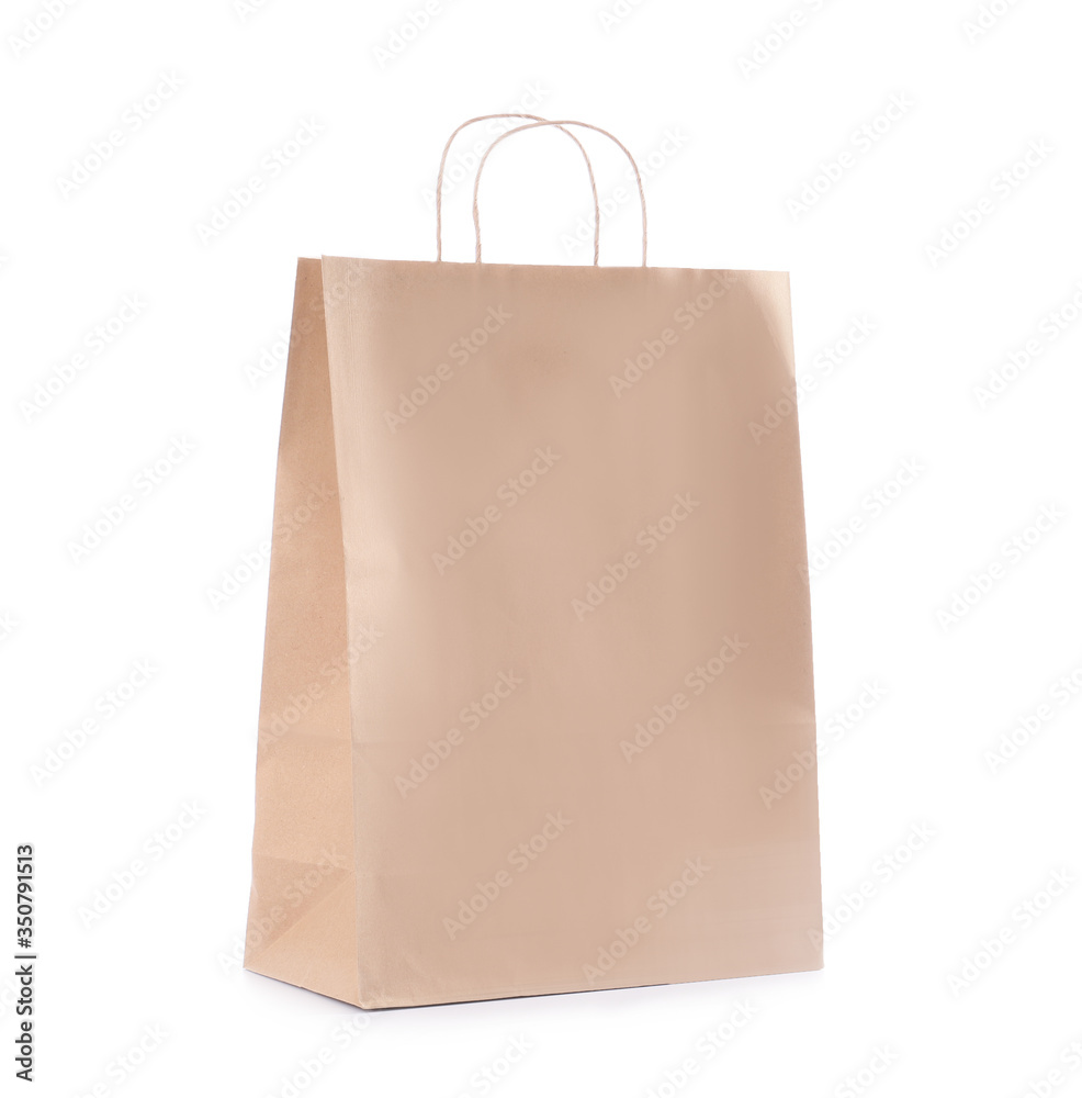 Paper shopping bag on white background