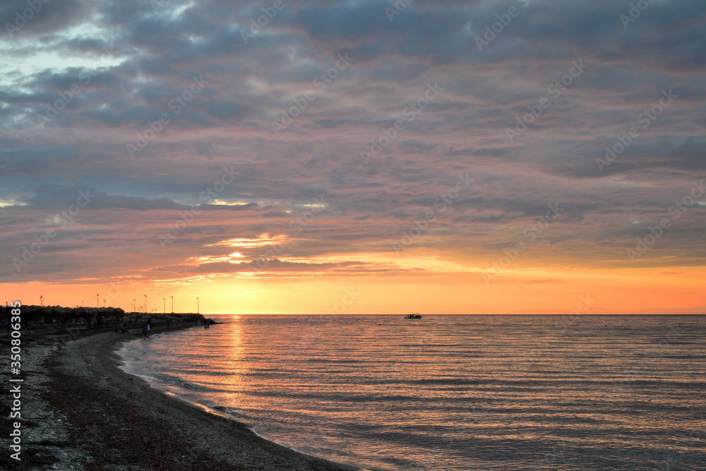 Cloudy sunset over the sea at Therma beach – Samothraki island, Greece, Aegean sea