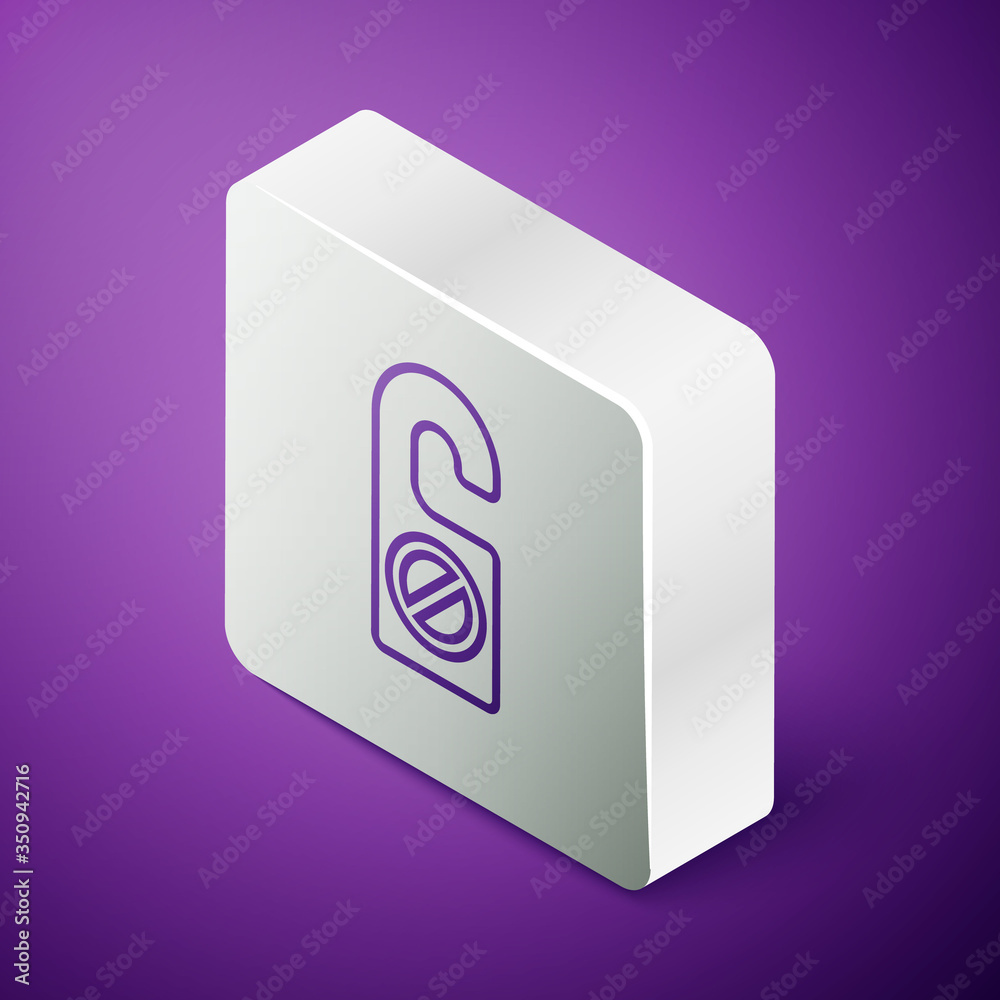 Isometric line Please do not disturb icon isolated on purple background. Hotel Door Hanger Tags. Sil