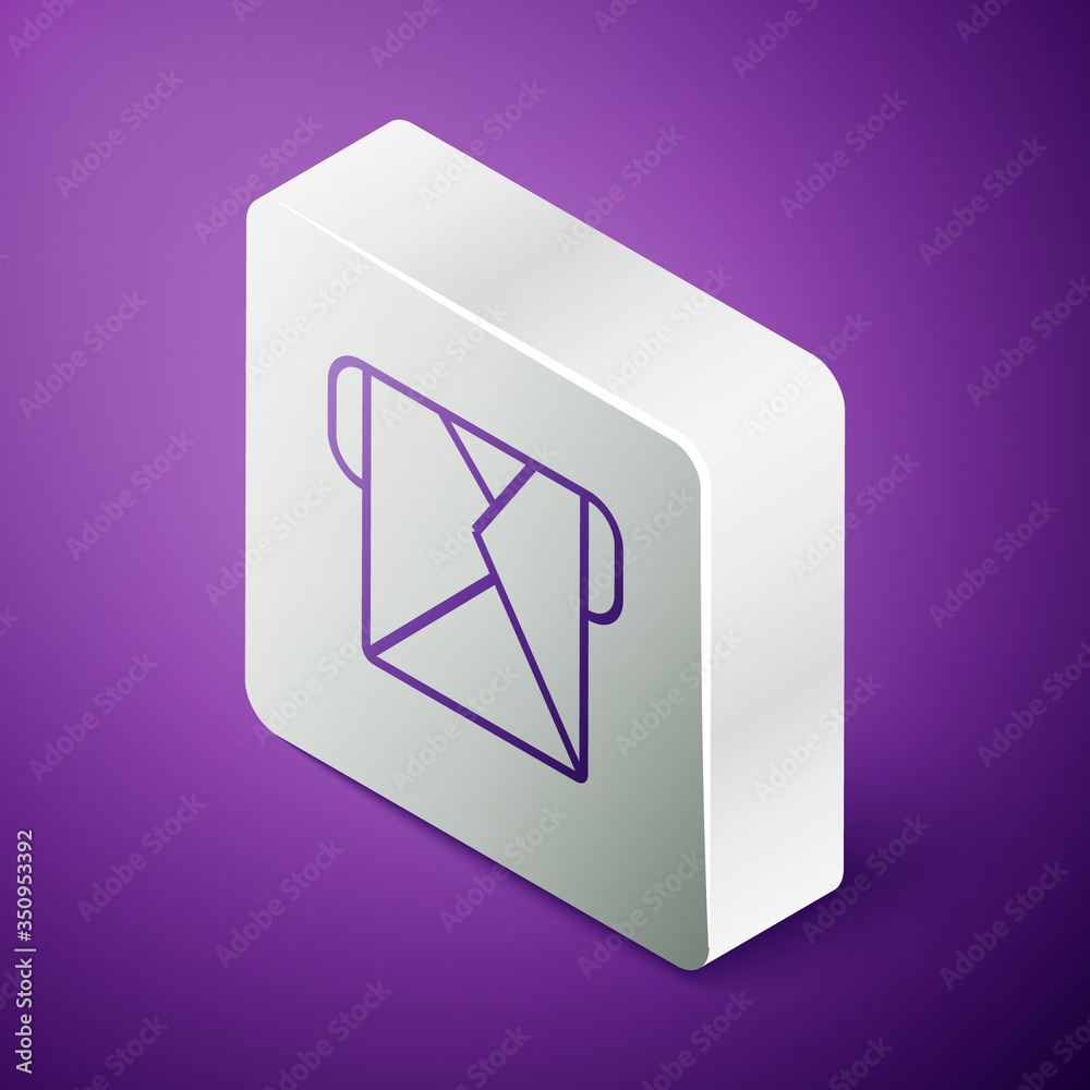 Isometric line Envelope icon isolated on purple background. Email message letter symbol. Silver squa