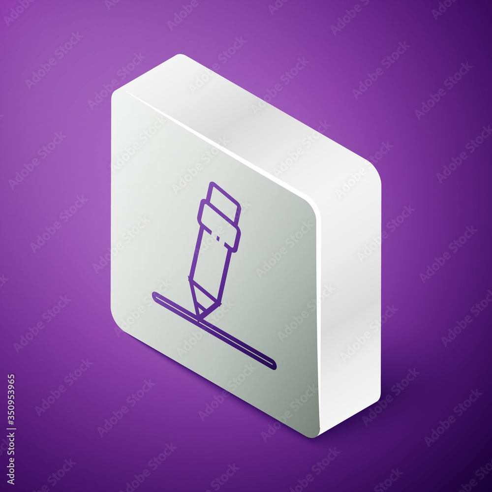 Isometric line Pencil with eraser icon isolated on purple background. Drawing and educational tools.