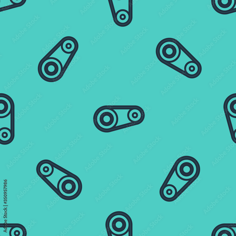 Black line Timing belt kit icon isolated seamless pattern on green background