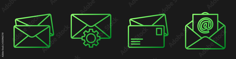 设置行信封、信封、信封设置以及邮件和电子邮件。渐变色图标