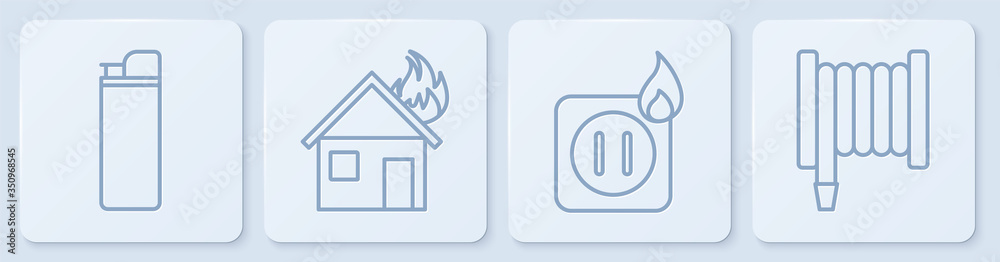 设置线路打火机、火灾中插座的电线、燃烧房屋中的火灾和消防软管卷盘。白色