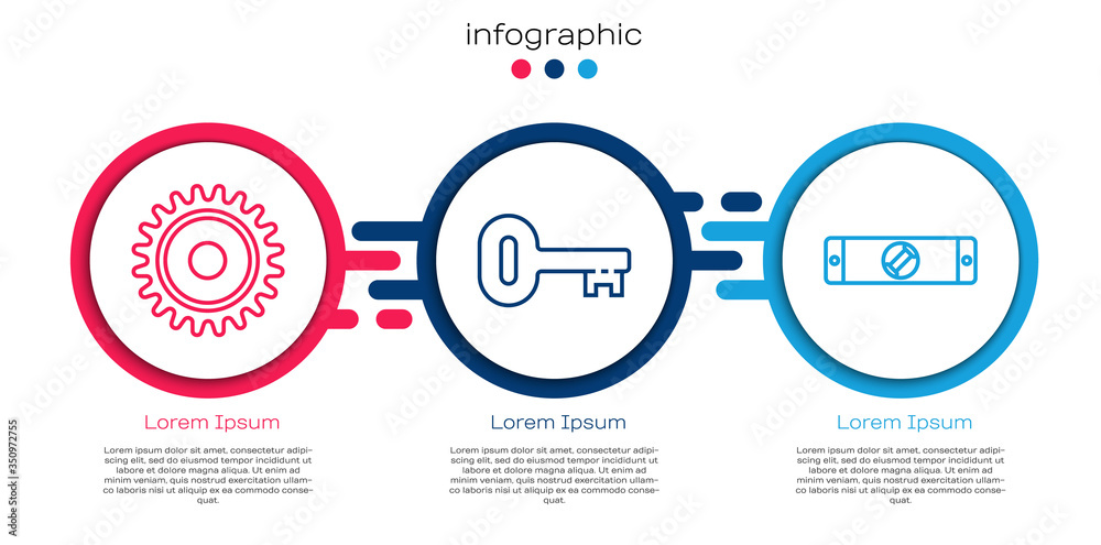 设定线圆锯片，旧钥匙和建筑气泡水平。商业信息图模板.V