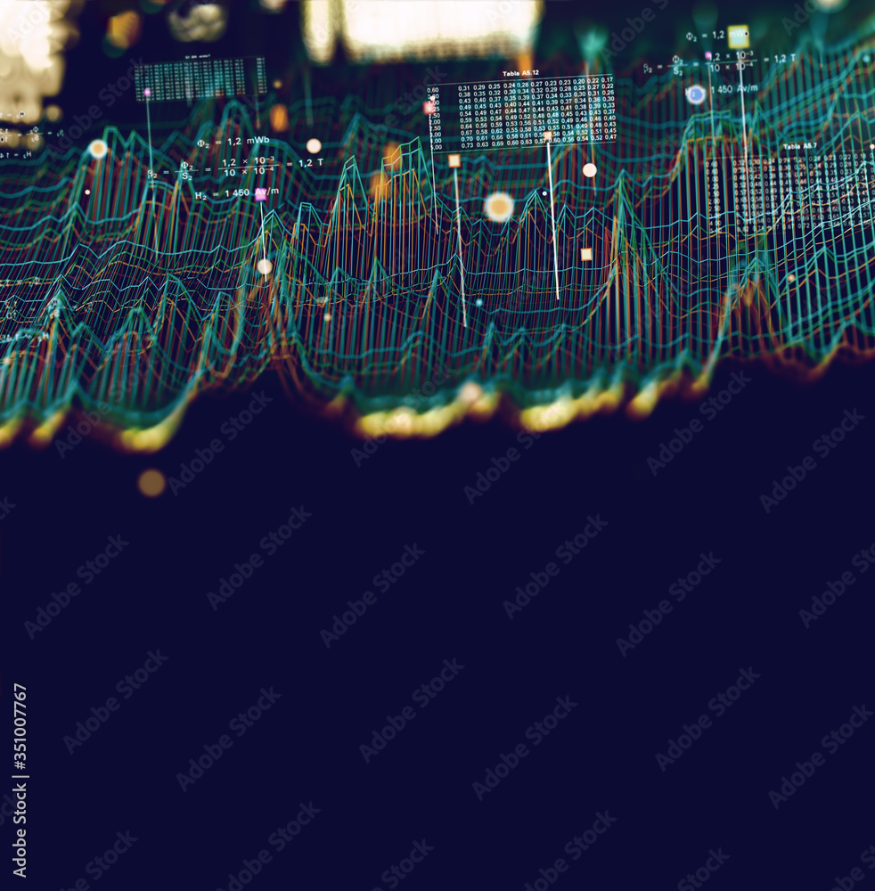 Fondo de tecnología y ciencia. Ingeniería informática y concepto de cadena de bloques. Grandes datos