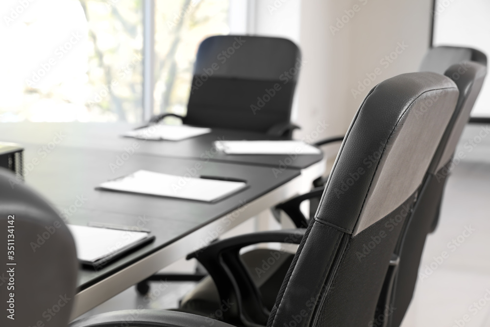 Table prepared for business meeting in office