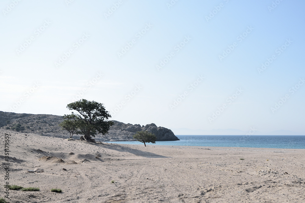 semi-desert landscape at Pachia Ammos beach - Samothraki island, Greece, Aegean sea