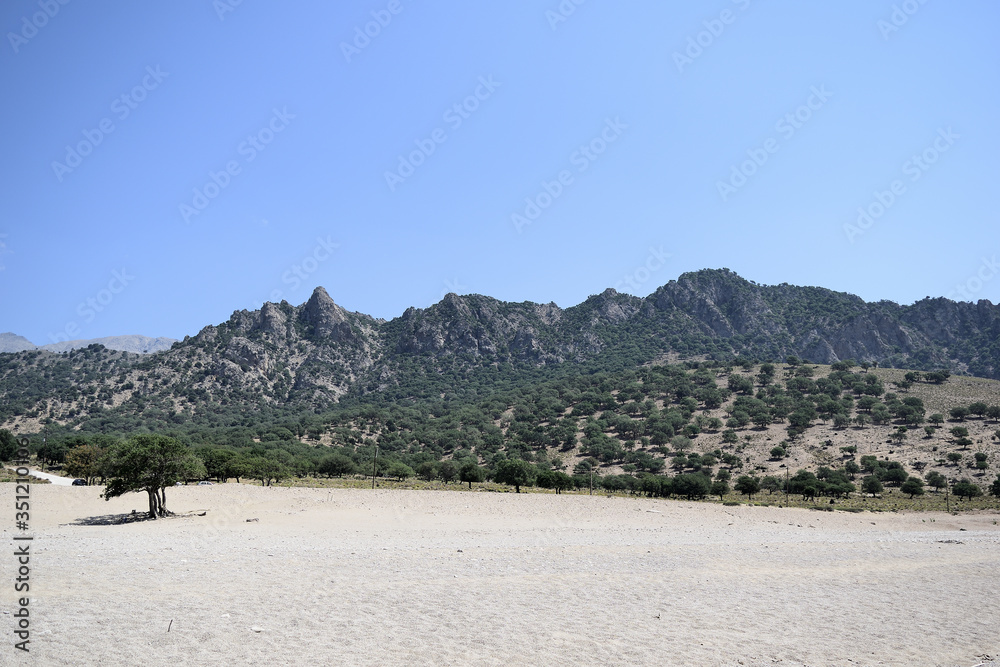 semi-desert landscape at Pachia Ammos beach - Samothraki island, Greece, Aegean sea