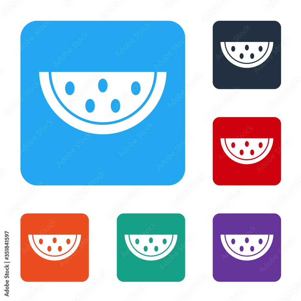 White Watermelon icon isolated on white background. Set icons in color square buttons. Vector Illust