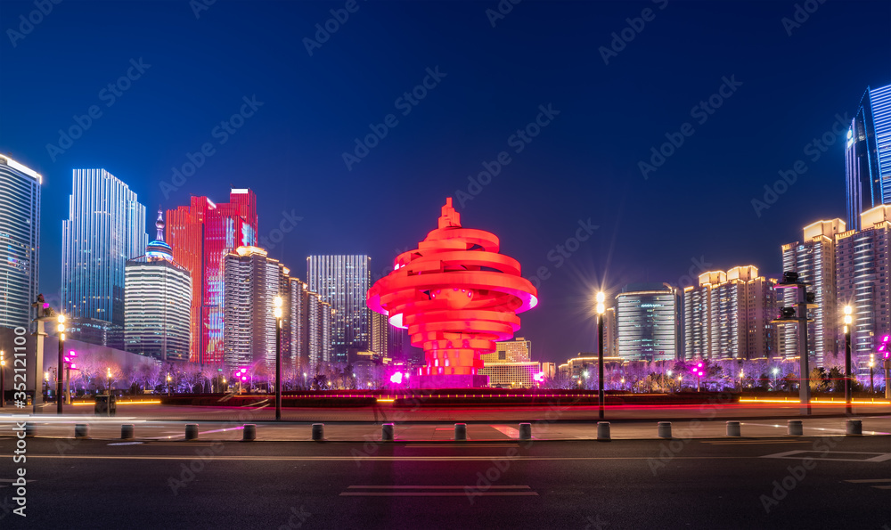 青岛城市建筑景观夜景……