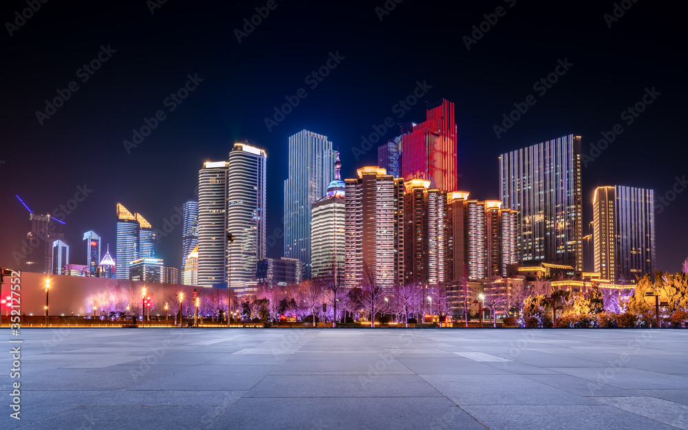 the light trails on the modern building background