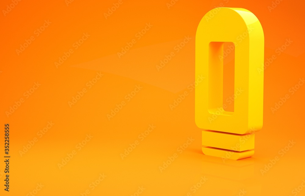 Yellow Cream or lotion cosmetic tube icon isolated on orange background. Body care products for men.