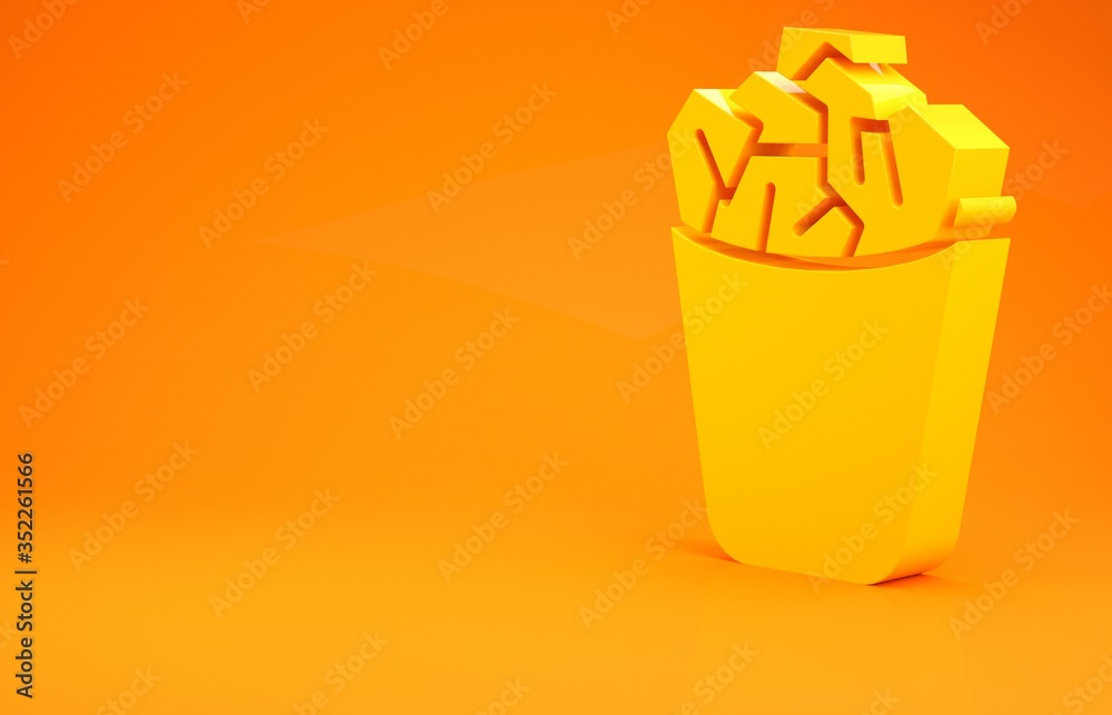 Yellow Full trash can icon isolated on orange background. Garbage bin sign. Recycle basket icon. Off