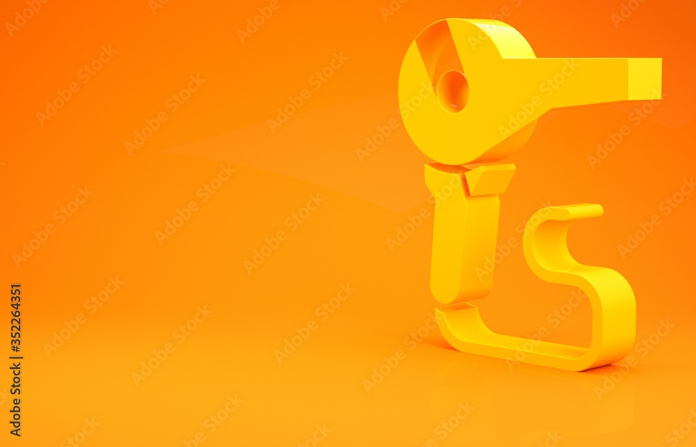 Yellow Hair dryer icon isolated on orange background. Hairdryer sign. Hair drying symbol. Blowing ho