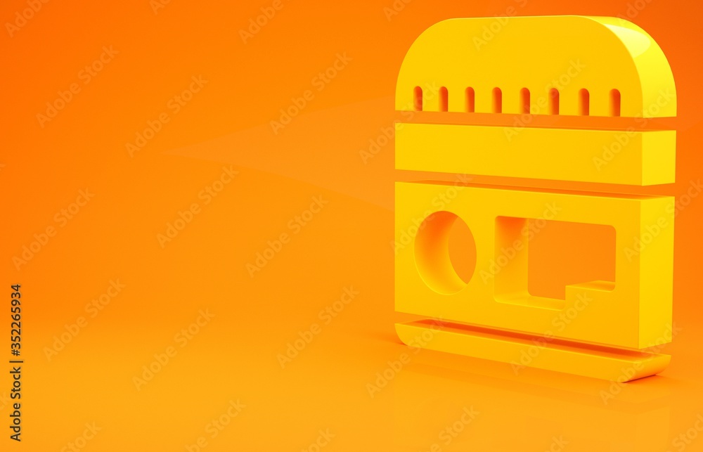 Yellow Cream or lotion cosmetic tube icon isolated on orange background. Body care products for men.