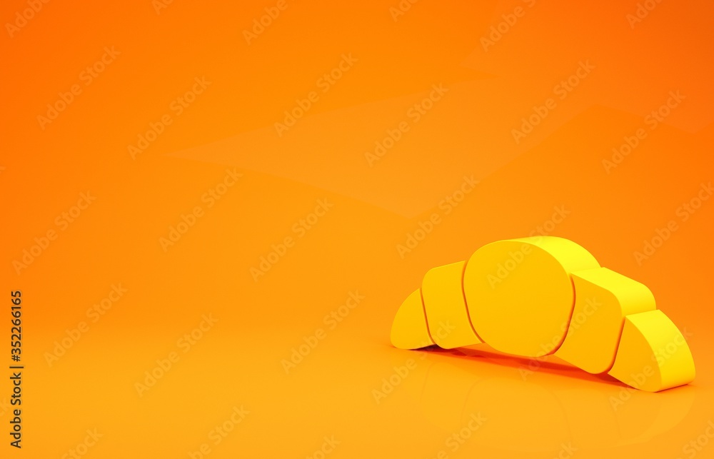 Yellow Croissant icon isolated on orange background. Minimalism concept. 3d illustration 3D render