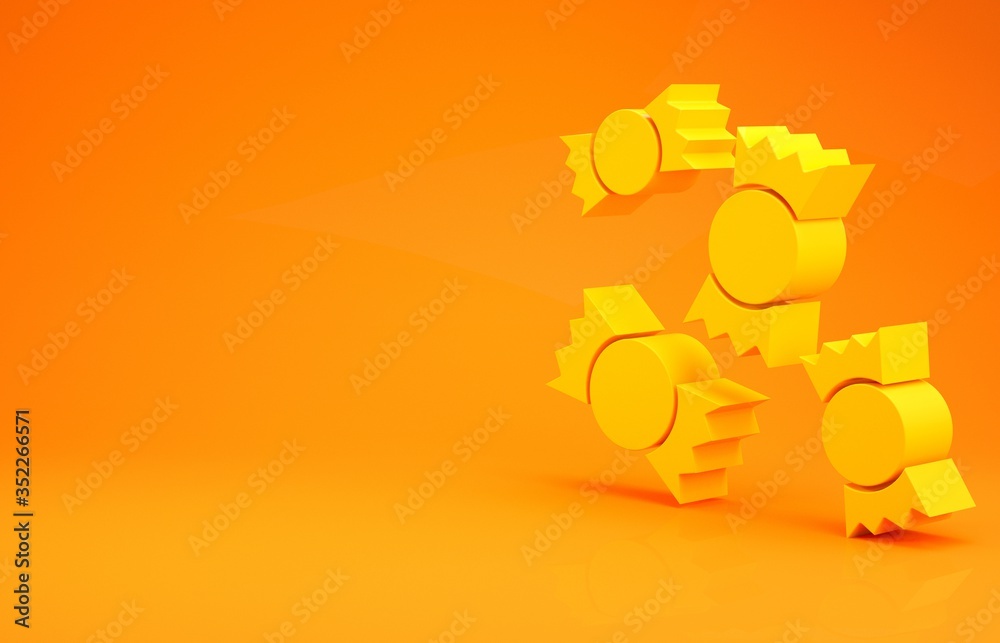 Yellow Candy icon isolated on orange background. Minimalism concept. 3d illustration 3D render