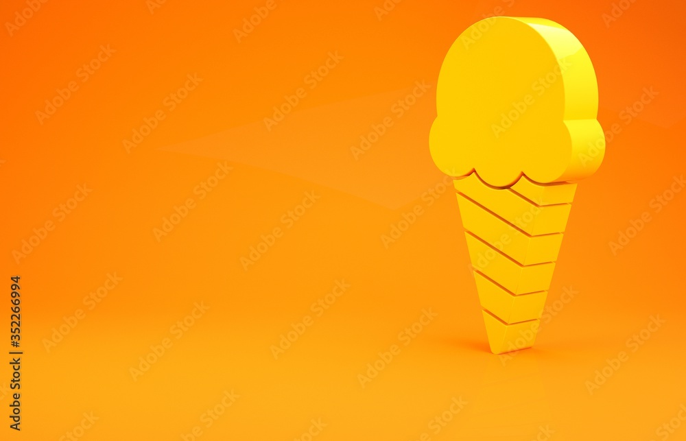 Yellow Ice cream in waffle cone icon isolated on orange background. Sweet symbol. Minimalism concept