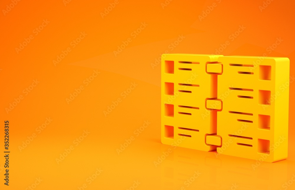 Yellow Restaurant cafe menu icon isolated on orange background. Minimalism concept. 3d illustration 