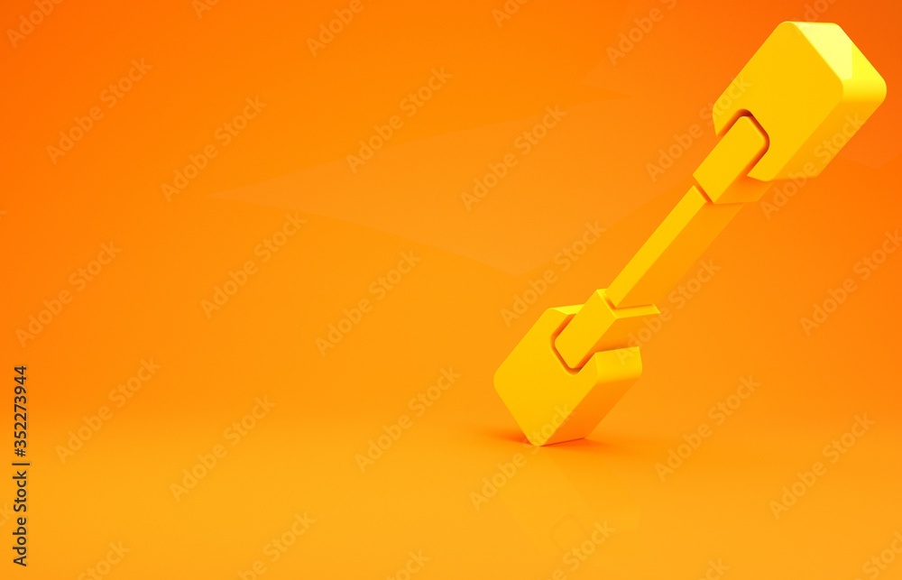 Yellow Paddle icon isolated on orange background. Paddle boat oars. Minimalism concept. 3d illustrat