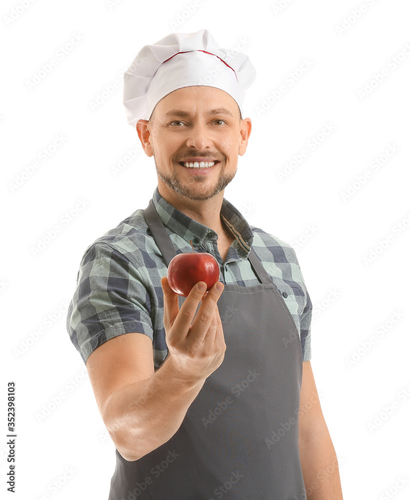 Portrait of male chef on white background