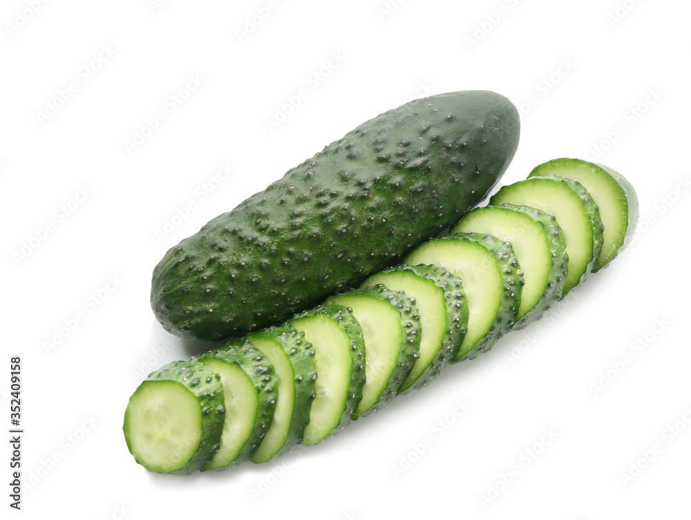 Fresh green cucumbers on white background