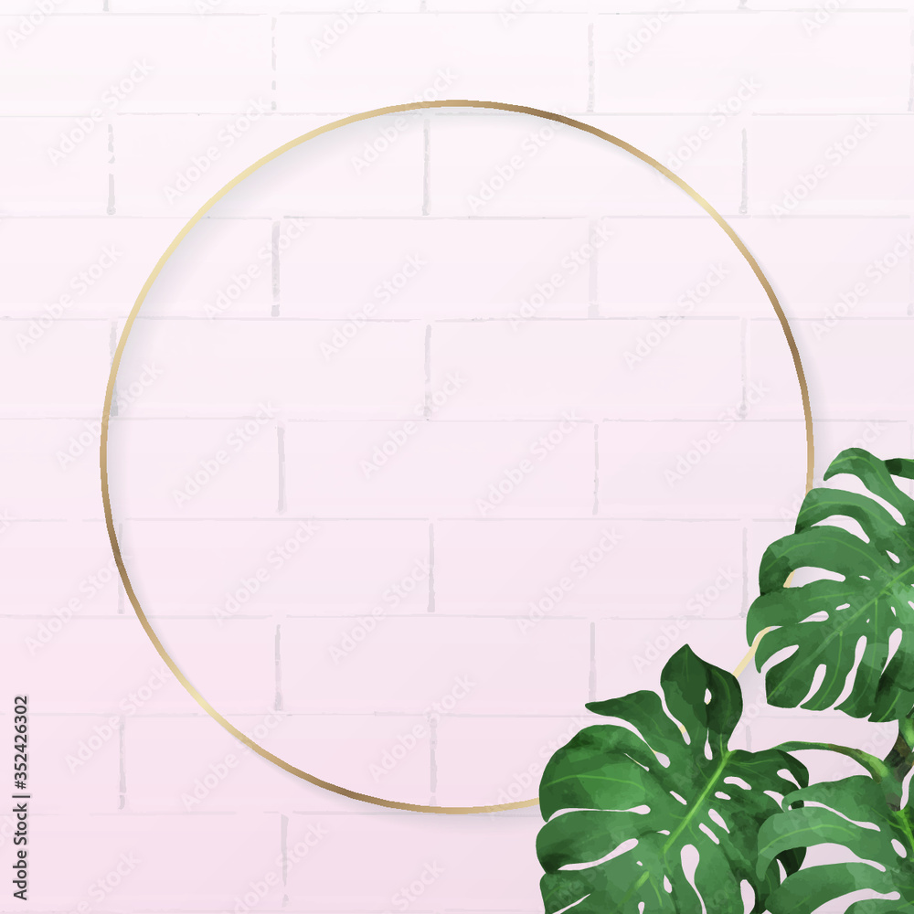 Blank round monstera frame vector