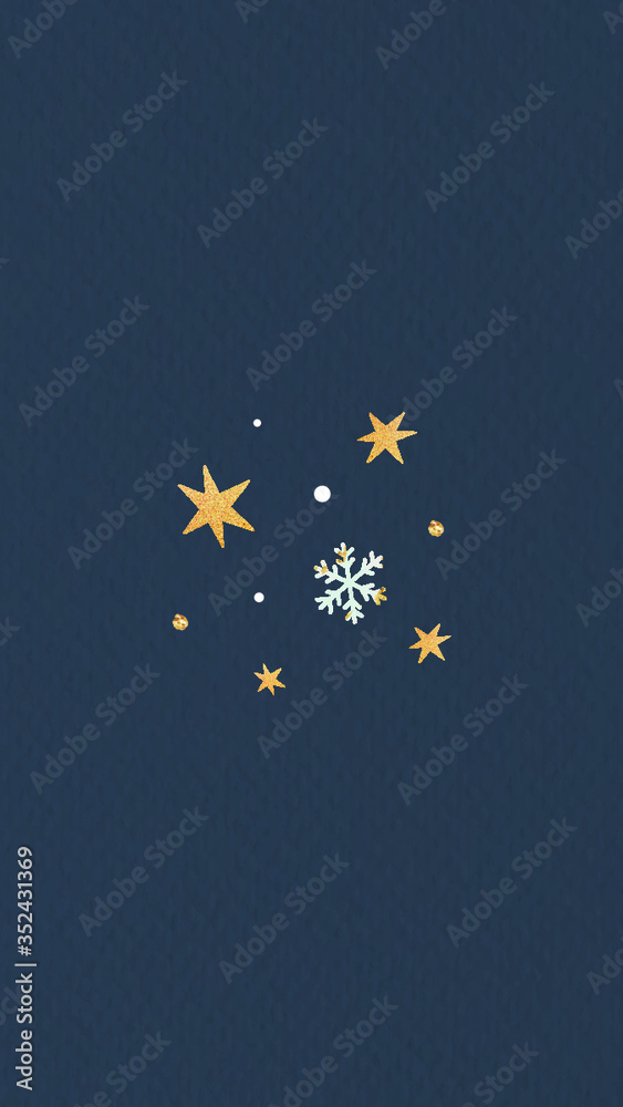 Gold stars with snowflake mobile phone wallpaper vector