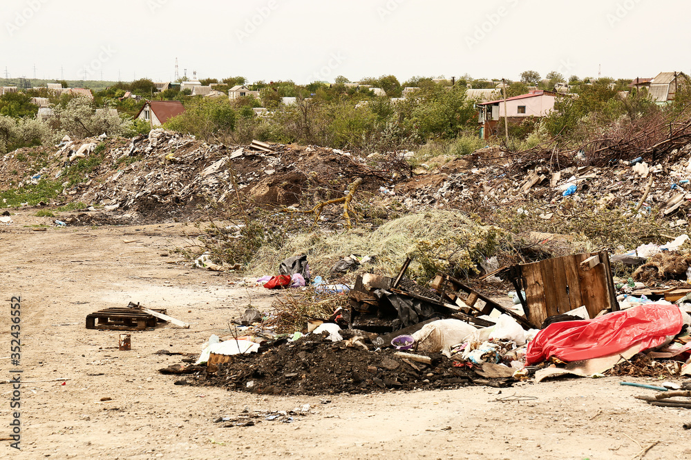 View of landfill outdoors. Concept of soil pollution