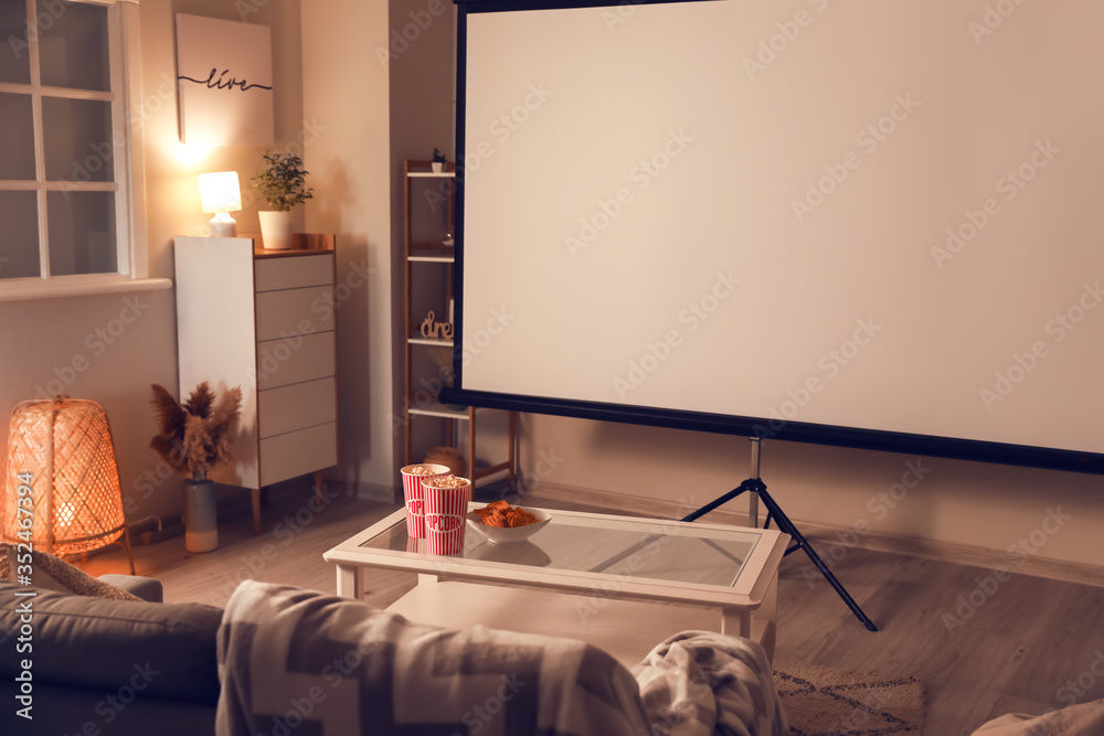 Interior of room with video projector