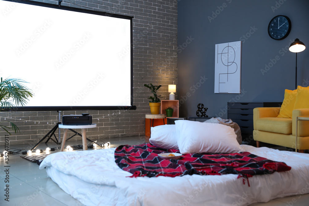 Interior of room with video projector