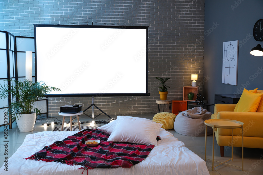 Interior of room with video projector