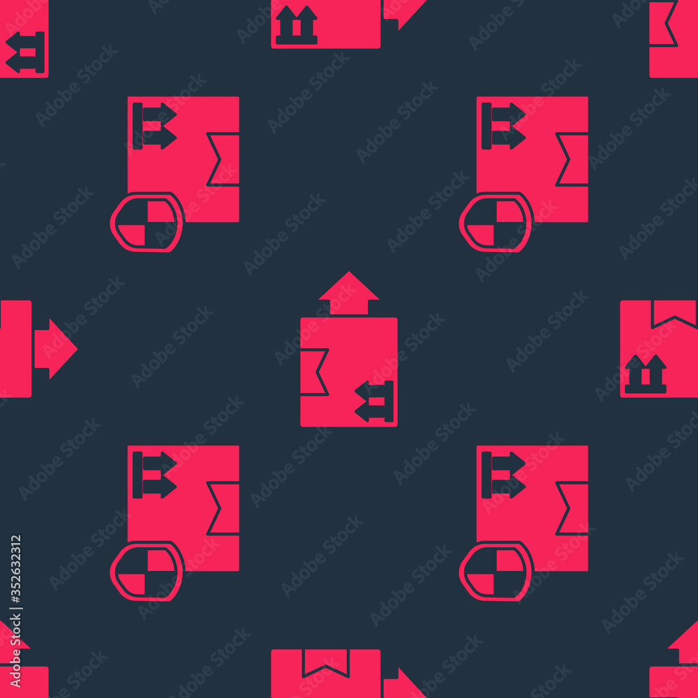 Set Delivery pack security with shield and Cardboard box with traffic symbol on seamless pattern. Ve