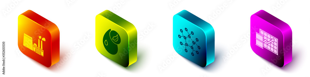 设置Isometric Oil工业厂房、生物燃料、分子油和油价上涨图标.V