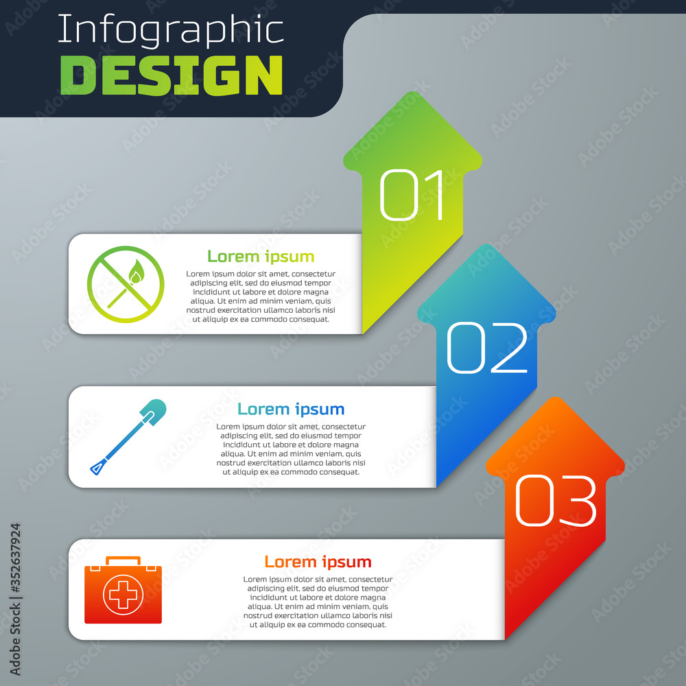 Set No fire match，fire铲子和急救包。商业信息图模板。Vector。