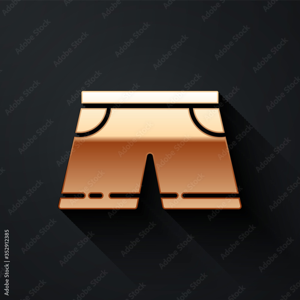 Gold Swimming trunks icon isolated on black background. Long shadow style. Vector.