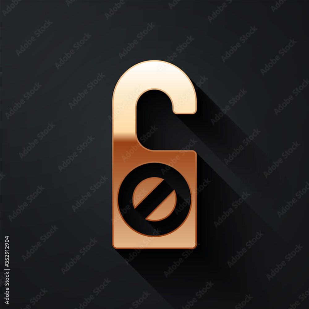 Gold Please do not disturb icon isolated on black background. Hotel Door Hanger Tags. Long shadow st