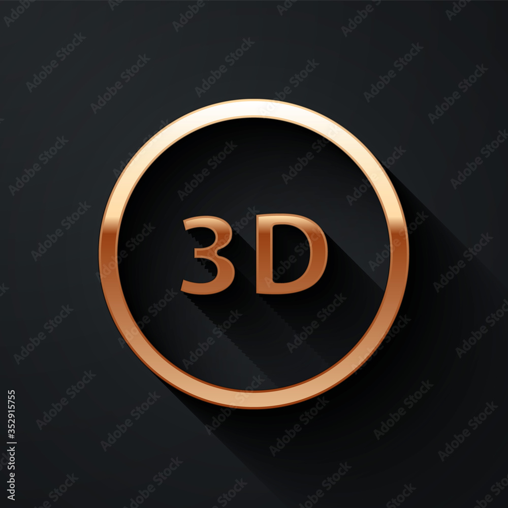 Gold 3D word icon isolated on black background. Long shadow style. Vector.