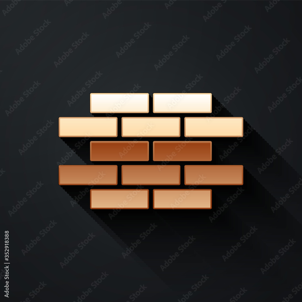 Gold Bricks icon isolated on black background. Long shadow style. Vector.